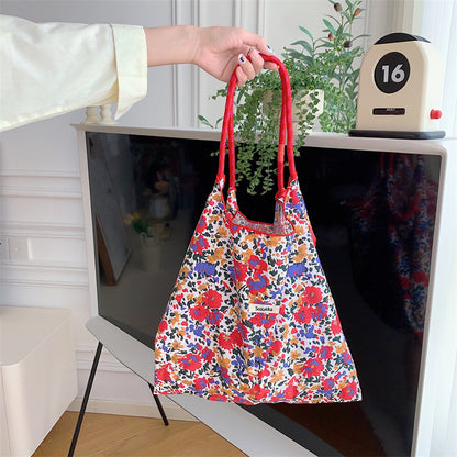 Large Capacity Hand Shoulder Bag Drawstring Floral