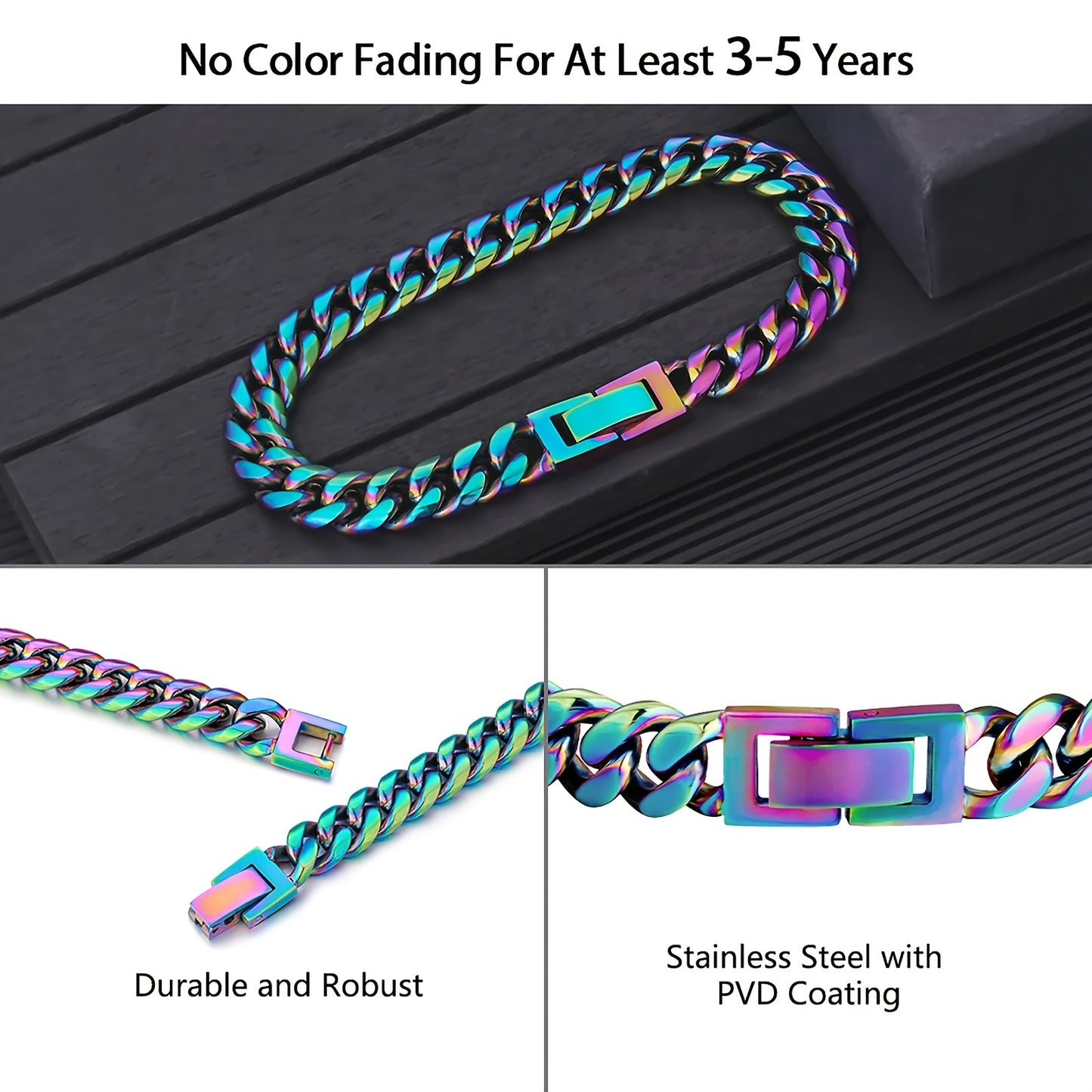 8mm Rainbow Miami Cuban Link Bracelet Necklace For Men