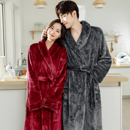 Couples' Flannel Bathrobes Extra-thick And Super-warm Loungewear