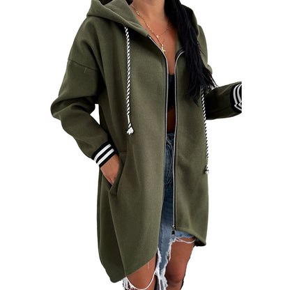 Women's Solid Color Loose Versatile Zip-up Hooded Jacket