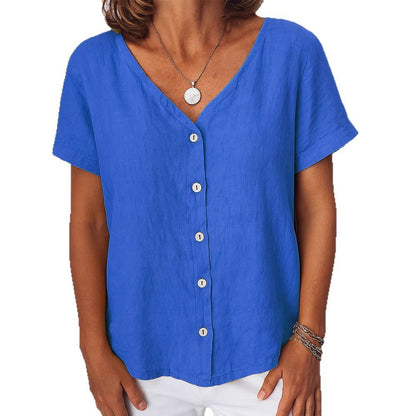 Casual Short-Sleeve V-Neck Cardigan Multi-Color Womens Shirt