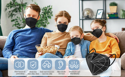 50pcs A Pack KN95 Face Masks, Breathable Comfortabl, Adults Black KN95 Masks, 5-ply Breathable Safety Masks Against PM2.5, Filter Efficiency Over 95%