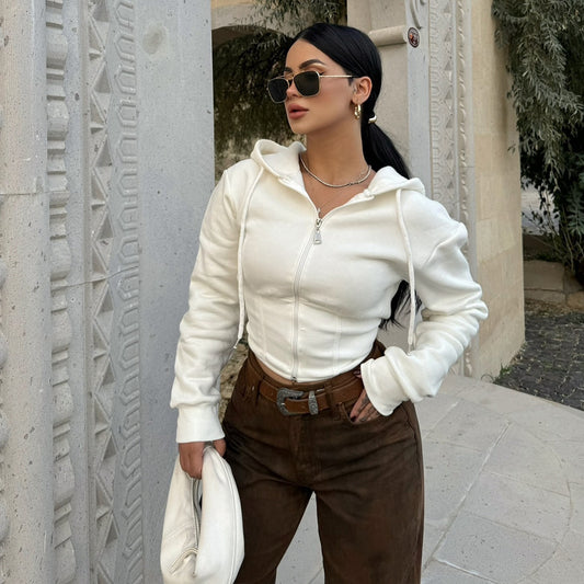 Temperament Slimming Crop Hoodie Sweatshirt For Women