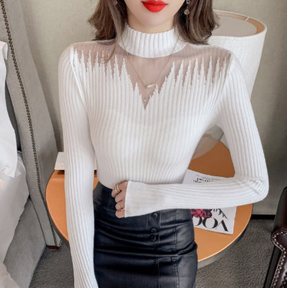 MeshPanel HalfHigh Neck Knitted Base Sweater For Women SlimFit Innerwear Stylish Top