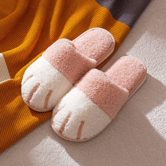 Cat Paw Cartoon Cute Couple Warm Indoor Plush Slippers