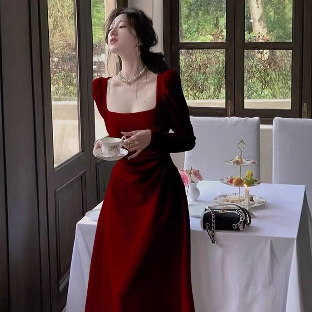 Red Longsleeve Dress Women's Formal GownRed SkirtMaxi