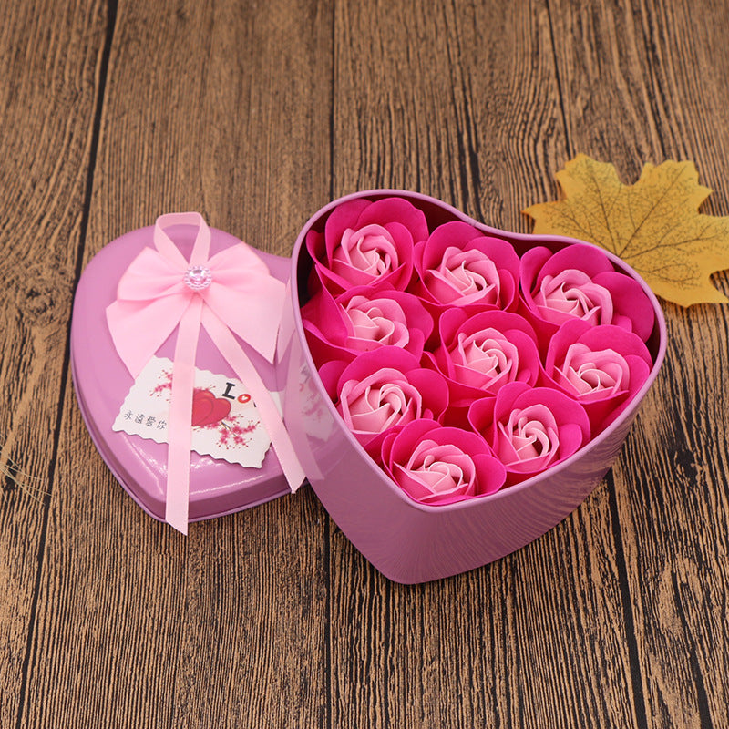 Soap Flower Gift Box Valentine's Day Gift Mother's Day Creative Gifts Bear Flower Rose Heart Shaped Tin Box