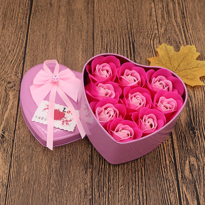 Soap Flower Gift Box Valentine's Day Gift Mother's Day Creative Gifts Bear Flower Rose Heart Shaped Tin Box