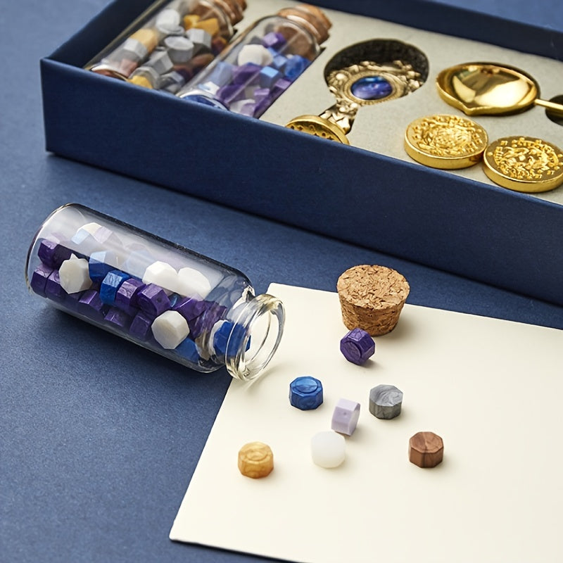 Wax Seal Stamp Kit with Gift Box, with Wax Seal Beads, 3 Wax Seal Stamp, Wax Seal Metallic Pen and Envelope, Wax Seal Kit for Gift and Decoration