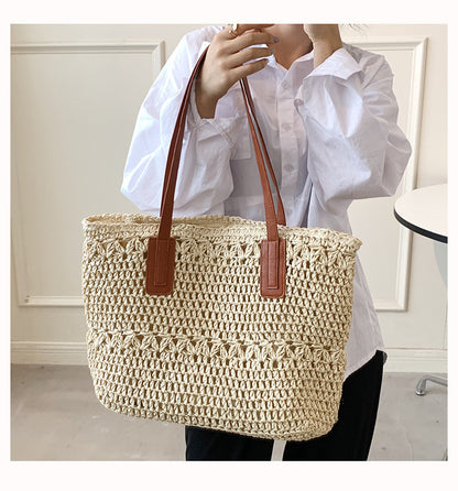 Women's Fashionable All-match Large Capacity Woven Shoulder Bag