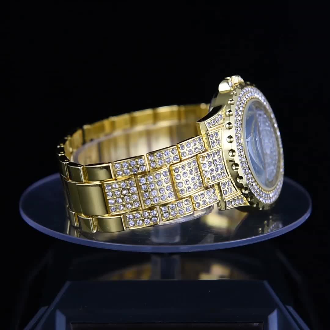 1pc Rhinestone Decor Quartz Watch Luxury Hiphop Analog Wristwatch & 1pc Bracelet, Gift For Xmas Valentine's Day