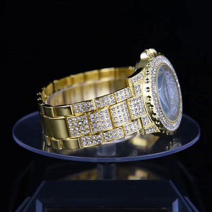 1pc Rhinestone Decor Quartz Watch Luxury Hiphop Analog Wristwatch & 1pc Bracelet, Gift For Xmas Valentine's Day