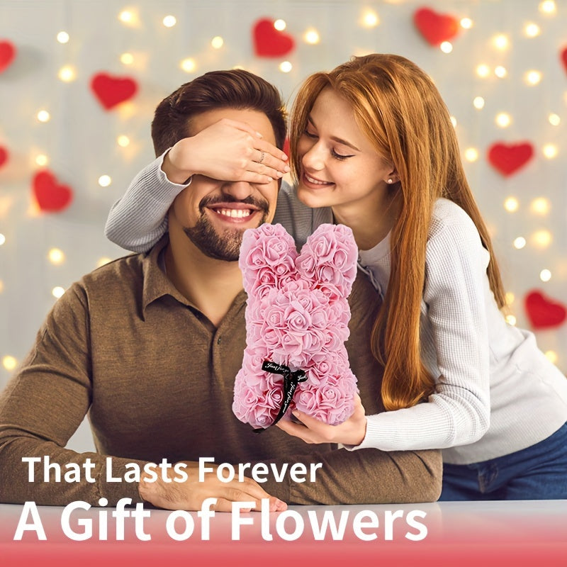 Eternal Flower Confession Rabbit - Artificial Rose Bouquet Gift Box, PE Simulation Roses for Valentine's Day, Christmas, Mother's Day, Hanukkah, Juneteenth - Romantic Plastic Floral Arrangement for Wife, Girlfriend, Proposal,