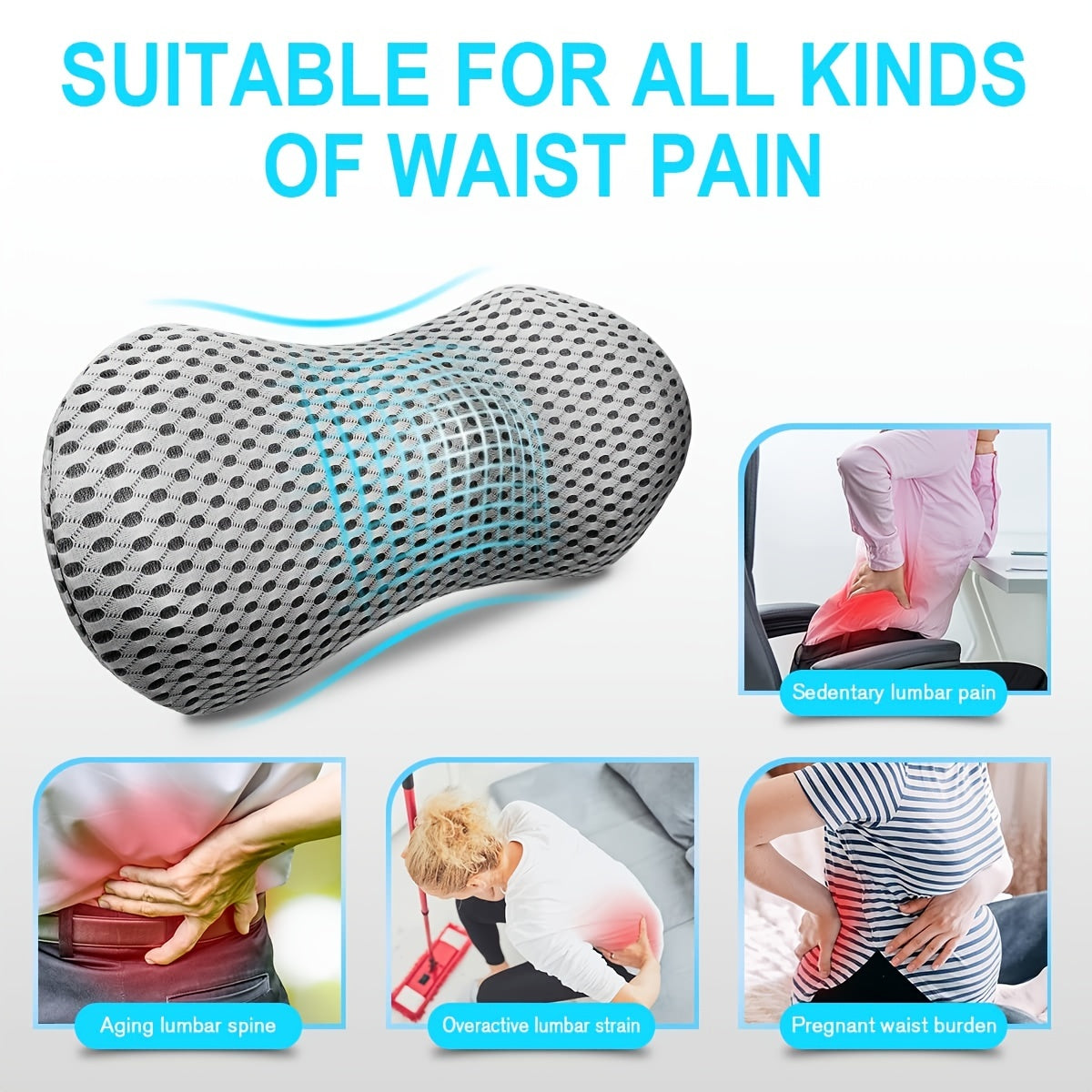 Premium Memory Foam Lumbar Support Pillow - Ergonomic Back Pain Relief for Office Chair, Car Seat & Home - Orthopedic Lower Back Cushion