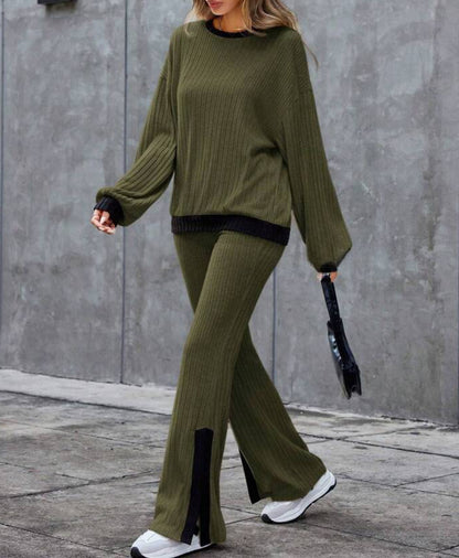 Autumn And Winter Casual Loose Homewear High-waist Elegant Slit Set