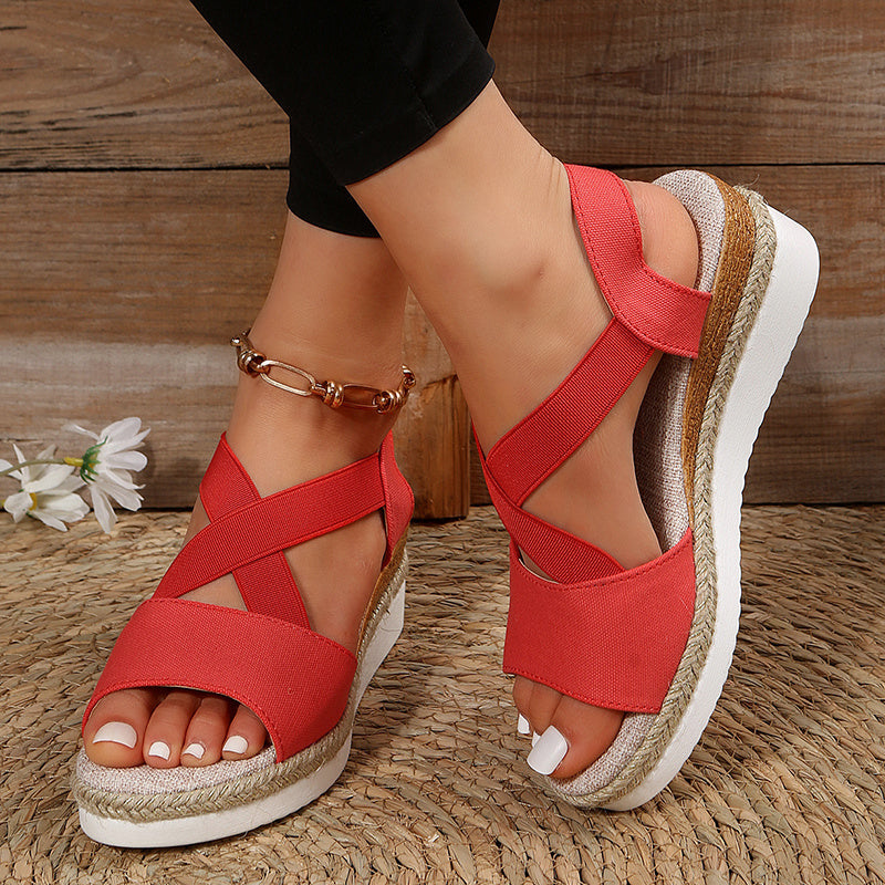 Women's Cross-Strap Platform Wedge Sandals | Summer Hemp Heel Gladiator Shoes