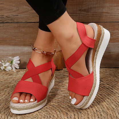 Women's Cross-Strap Platform Wedge Sandals | Summer Hemp Heel Gladiator Shoes