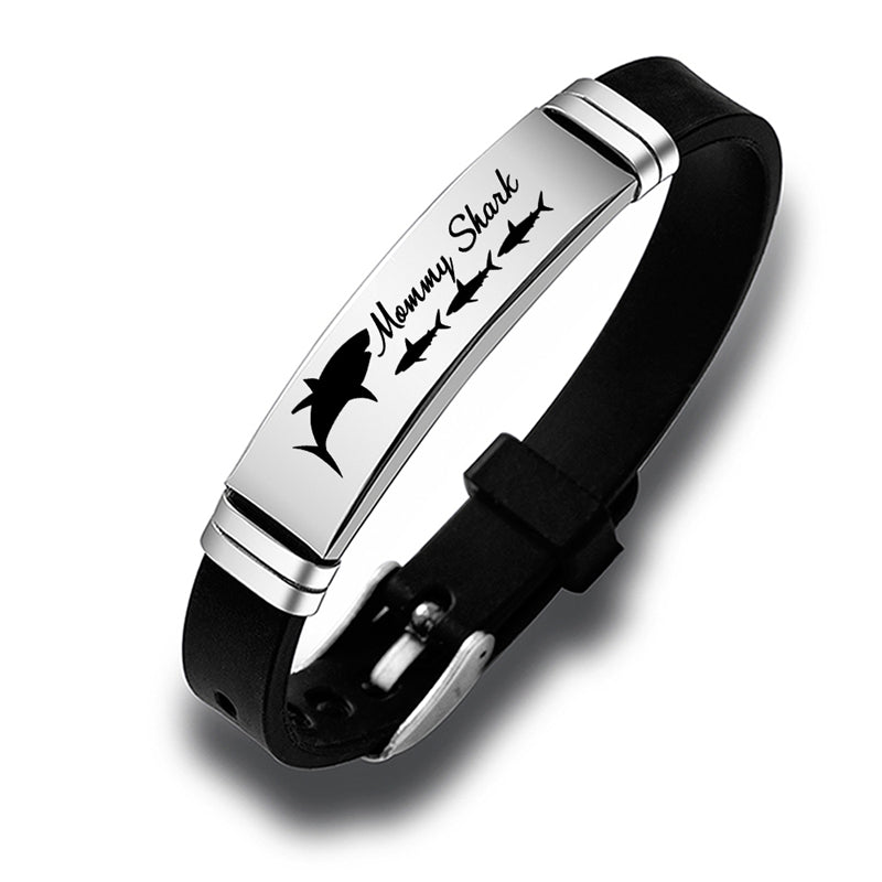 Cute Shark Mommy and Baby Stainless Steel Adjustable Silicone Bracelet Mothers Day Gift