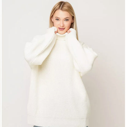 Women's Solid Color Casual High Neck Pullover Sweater