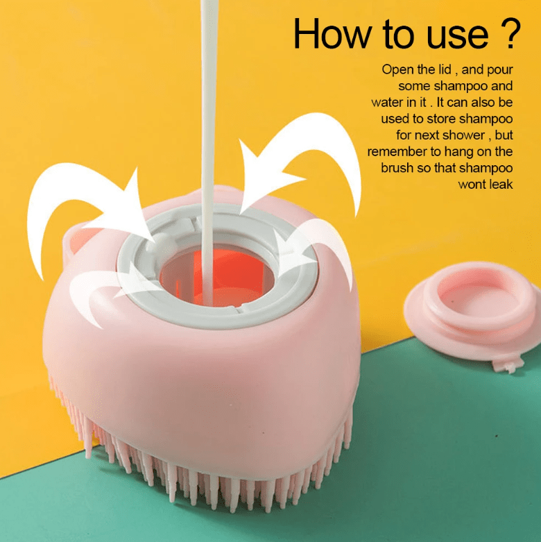 Soft Dog Shampoo Massager Bath Brush with Detachable Head & Soft Bristles - Gentle Pet Grooming Shower Brush for Sensitive Light Beige, Easy-Clean Design, Multi-Color Options (Pink, Blue, Yellow, Green, Turquoise) - Bath Time