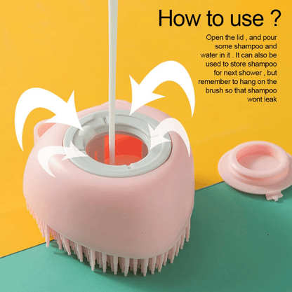 Soft Dog Shampoo Massager Bath Brush with Detachable Head & Soft Bristles - Gentle Pet Grooming Shower Brush for Sensitive Light Beige, Easy-Clean Design, Multi-Color Options (Pink, Blue, Yellow, Green, Turquoise) - Bath Time