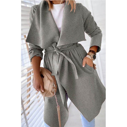 langer Trenchcoat mit Revers, einfarbig, lang