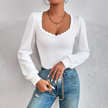 Women's V-neck Puff Sleeve Slim Fit Versatile T-shirt