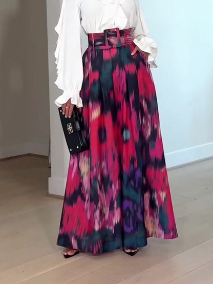 Fuchsia Tie-Dye High-Waisted Wide-Leg Pants