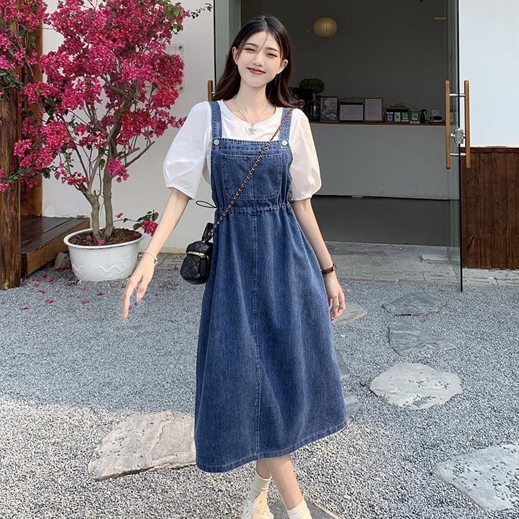 Mid-length Denim Overall Dress For Summer