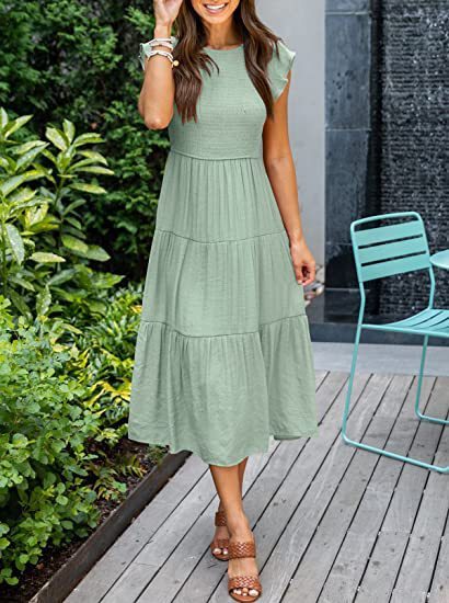 Bohemian Chiffon Midi Dress - Elegant A-Line Short Sleeve Summer Dress for Women | Available in 6 Colors