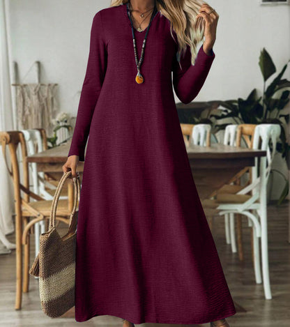 Loose Slim-fit Solid Color Long Sleeve Maxi Dress