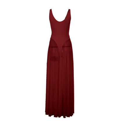 Women's Solid-Color Elegant Resort Bodycon Mesh A-Line Dress