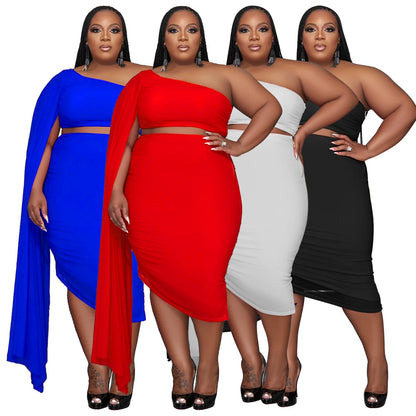 New Fashion Women's High-elastic Off-shoulder Long-train Sleeve Pleated Two-piece Set