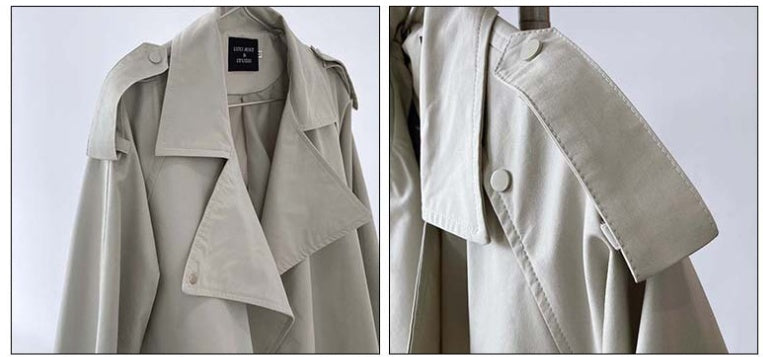 Temperament British Mid Length Over The Knee Windbreaker Women Loose Korean Style Jacket