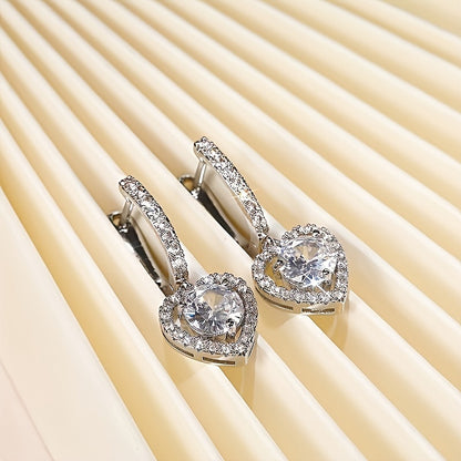 Hollow Heart-Shaped Zirconia Hoop Drop Earrings Delicate Jewelry For Women Girls Gift 1Pair