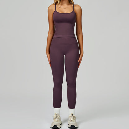 Women's Vest And Pants Color-blocking Yoga Set