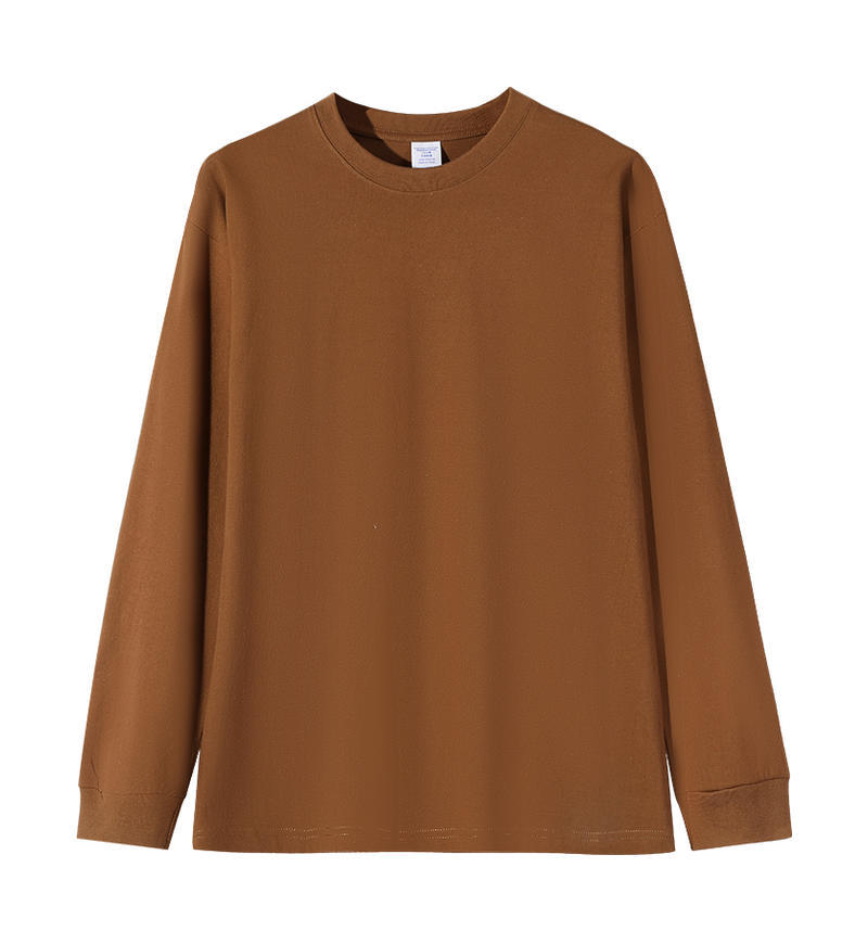 Solid-color Heavyweight Pure Cotton Crew-neck Long-sleeve T-shirt For Women