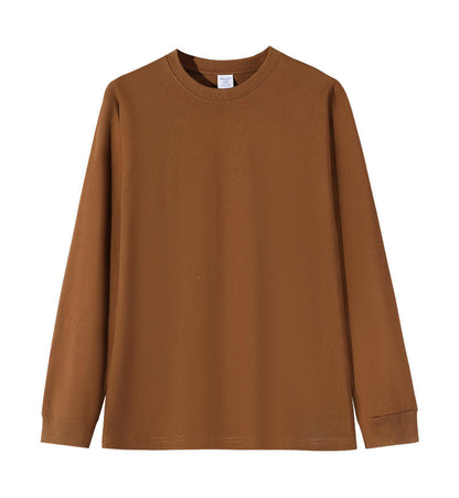 Solid-color Heavyweight Pure Cotton Crew-neck Long-sleeve T-shirt For Women