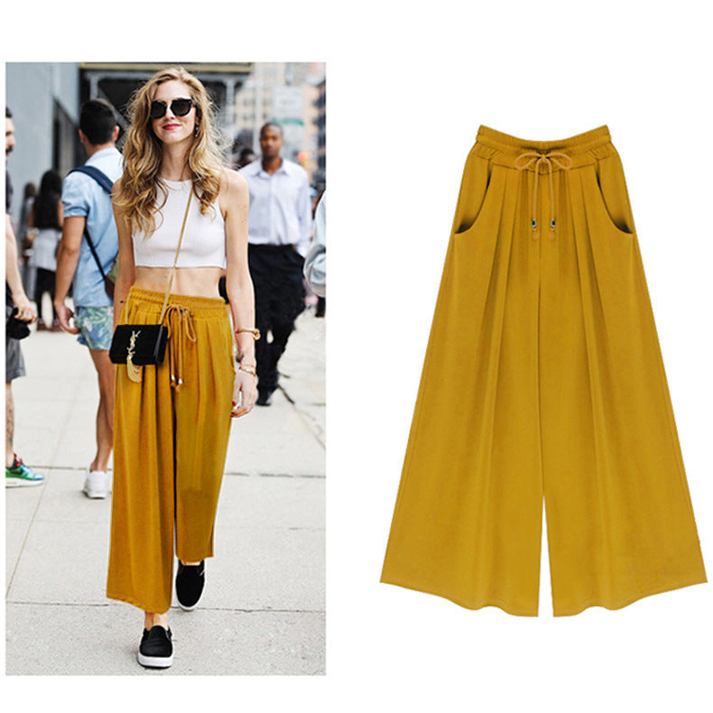Women's Elastic Waist Tie Rope Wide Leg Pants