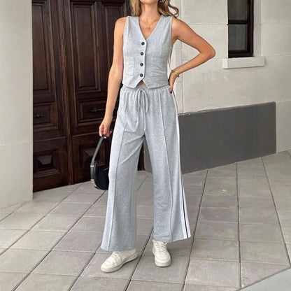 Fashionable Sleeveless Cropped Pants Suit With Pockets