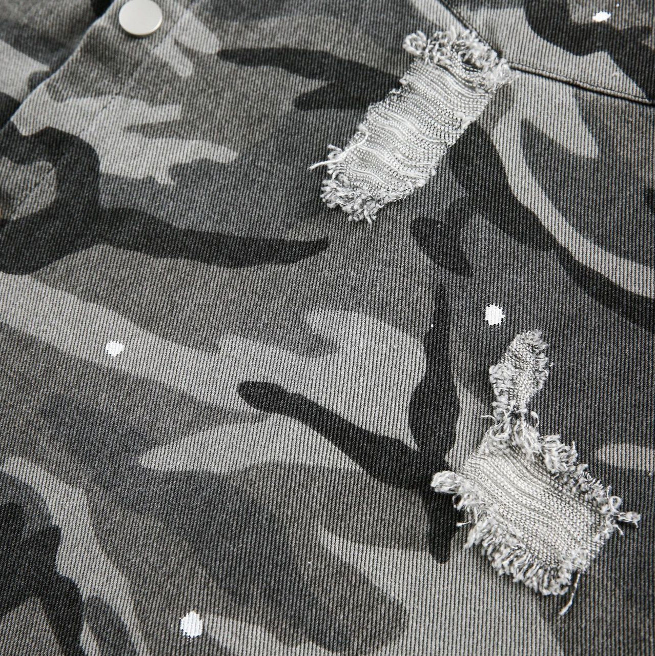 American Retro Loose Heavy Industry Distressed Camouflage Long Sleeve Shirt