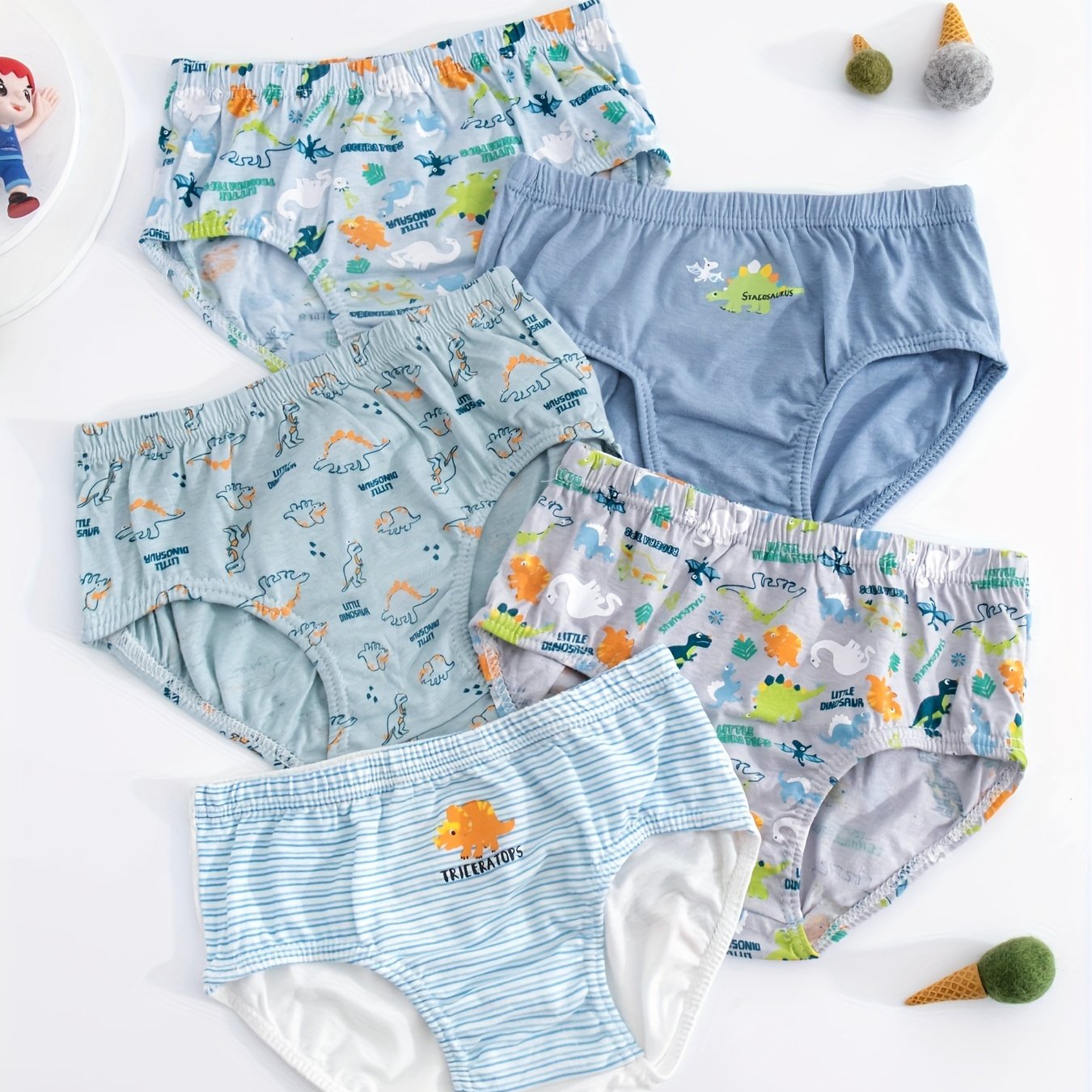 5pcs Boys Dinosaur Paradise Print Boxer Briefs Soft Cotton Comfortable Underwear