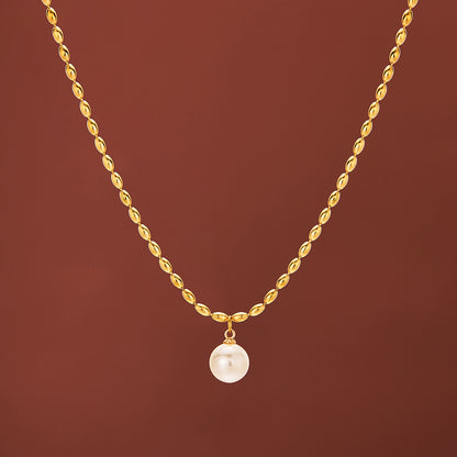 New Titanium Steel 18K Gold Milgrain Pearl Clavicle Necklace For Women