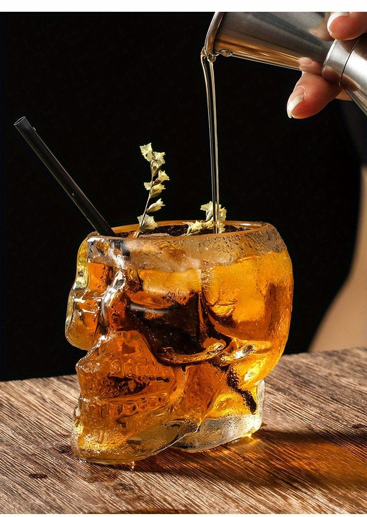 1pc/4pcs Halloween Skull-Shaped Glass Wine Bottle with Lid - Reusable, Non-Slip, Geometric Design for Cold Beverages, Perfect for Family Gatherings, Halloween Decorations, and Themed Parties