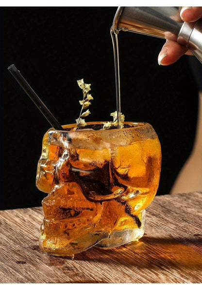 1pc/4pcs Halloween Skull-Shaped Glass Wine Bottle with Lid - Reusable, Non-Slip, Geometric Design for Cold Beverages, Perfect for Family Gatherings, Halloween Decorations, and Themed Parties