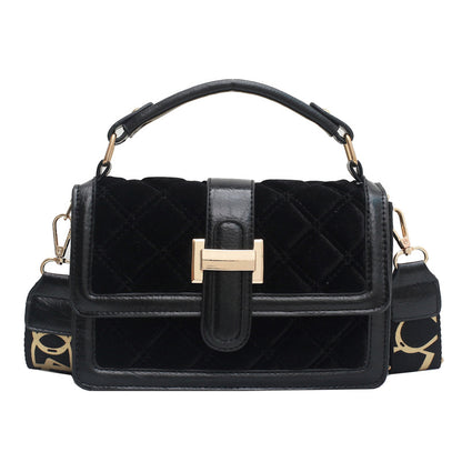 Velvet Wide Shoulder Strap Crossbody Small Square Bag
