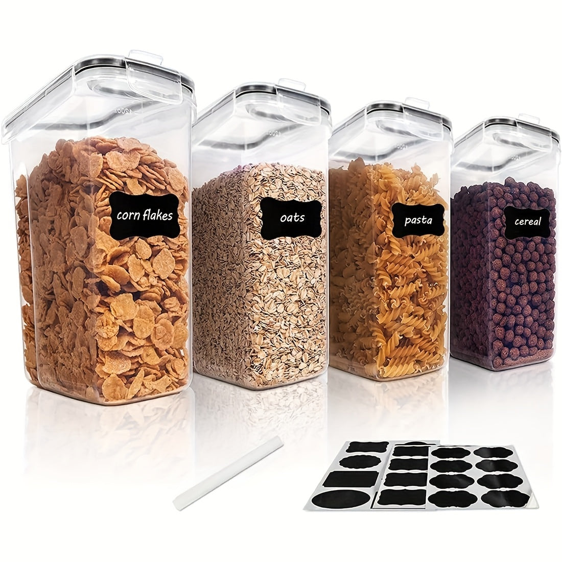 THELIFE Airtight Food Storage Containers Set - 4 Pack BPA-Free Cereal Dispenser with Labels (2.5L/88oz)