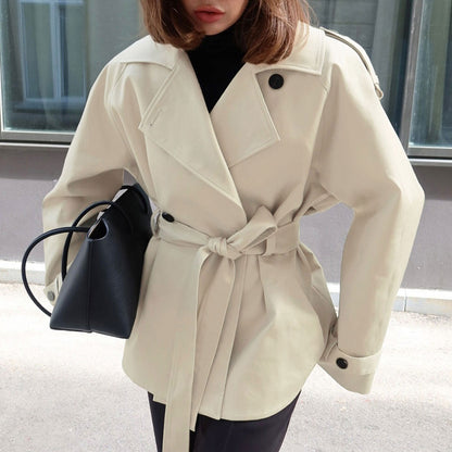 Women's Loose-Fit Trench Coat With Lapel Collar Defined Waist And Belt
