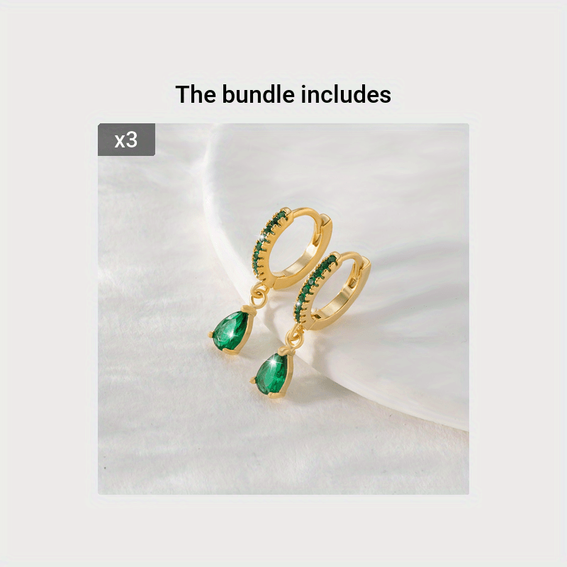 1 Pair of Copper Inlaid Green Water Droplet Pendant Earrings, Retro and Elegant Synthetic Zircon Women's Earrings