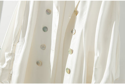 Women's Over-the-Knee Mid-Length Trench Coat with Silk Waist Belt - Elegant Winter Coat